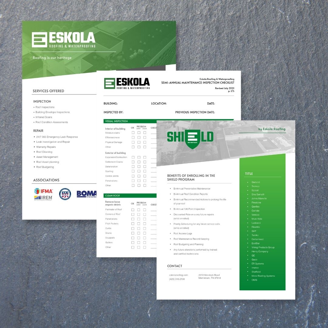 Eskola Roofing letterhead design with contact details and logo